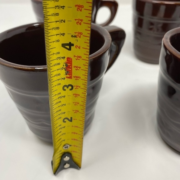 Set of 6 Vintage USA Brown Stoneware Square Handle Embossed Glazed Coffee Mugs - Picture 7 of 8